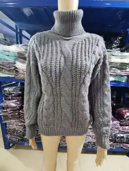 Rudenį, žiemą moheros megztinis Moterims ilgomis rankovėmis golfo megzti megztinis mėlyna kavos kietas pollover