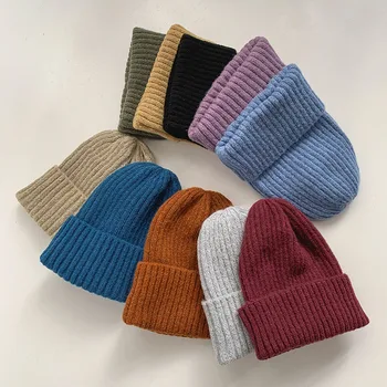 Rudenį, žiemą naujas Moheros megzti skrybėlę moterų gryna spalva laukinių elastinga Japonijos vilnonių skrybėlę moterų atsitiktinis šiltas gaubtas korėjos vyriškos Kepurės
