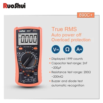 RuoShui 890C+ Multimetras True RMS 2000Counts Tranzistorius AC Įtampos testeris su Zondai, Talpą, Temperatūrą Skaitmeninio Multimetro