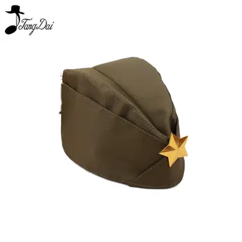 Rusijos Sovietų Raudonosios Armijos Red Star Karinio Garnizono Kepurės Mergaitėms, Unikalus Armijos Žalia Uniforma Kepurės Kepurės, Sulankstomas Skrybėlę Tricorne Žalia