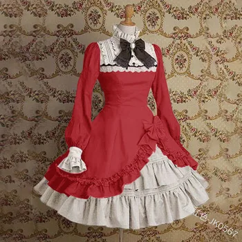 Rūmai derliaus saldus lolita dress aukštos apykaklės blyksnius rankovės bowknot nėrinių viktorijos suknelė kawaii girl gothic lolita op loli cos