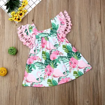 Saldus Kūdikiams, Vaikiška Baby Girl 0-18M Suknelė Flamingo Kutas Suknelė Gėlių Beach Party Suknelės