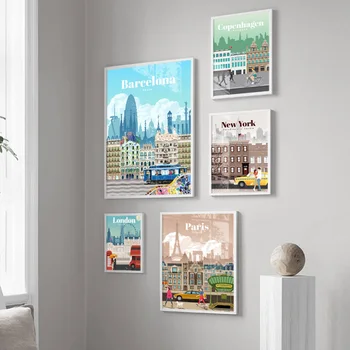 Sienos Meno Tapybos Drobės Londone, niujorke, Paryžiuje, Ispanija Derliaus Kelionės Miestų Kraštovaizdžio Plakatų ir grafikos Vaizdas Kambaryje Namų Dekoro