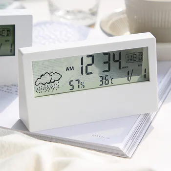 Skaidrius LCD Skaitmeninis Laikrodis-Žadintuvas su baterijomis, Temperatūros, Drėgmės Matuoklis Orų Prognozė Jutiklis Laikrodis Namų Patalpų