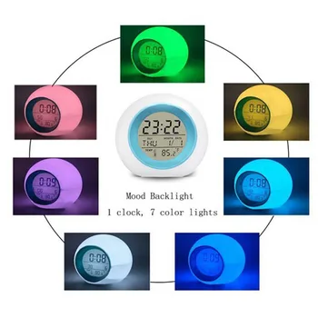 Skaitmeninis Laikrodis-Žadintuvas 7 Spalvų šviesų su Temperatūros Ekranas Vaikams Miegamasis TB Pardavimas