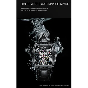 Skeletas Tourbillon Klasikinis Vyrų Mechaniniai Laikrodžiai Verslo Vandeniui Žiūrėti Prabangos Prekės Natūralios Odos Automatinis Laikrodis 2021