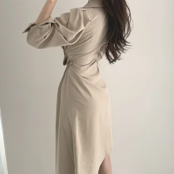 Skraiste Ete Femme 2020 M. Rudenį Korėjos Atsitiktinis Marškinėliai Suknelė Moterų Mados Plonas Juosmens Nereguliarus Ilgos Suknelės Vestidos Sukienki Letnie