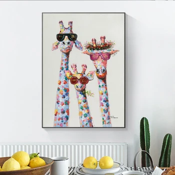Spalvinga Žirafa Gyvūninės Šeimos Plakatas, Tapyba Sienos paveiksl Cuadros už Vaikas Kambarį Namų Dekoro Plakatai Naftos Tapyba