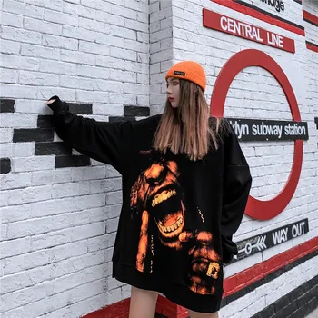 Spausdinti Streetwear Moterų Palaidinukė Įgulos Kaklo Hipster Palaidinės Negabaritinių Hip-Hop Megztinis