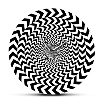 Spiralės Geometrinis Optinė iliuzija Modernus Sieninis Laikrodis Hipnotizuojantis Juoda Ir Balta 3D Vision Sieninis Laikrodis Silent Valyti Abstrakčiai Sienos Menas