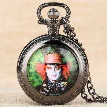 Steampunk Vyrų Juoda Retro Kvarco Kišenėje Žiūrėti Romėniškais Skaitmenimis Antikvariniai Kišeniniai Laikrodžiai, Laikrodis Pakabukas Alice in Wonderland