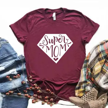Super Mama širdį Spausdinti Moterų Tshirts Medvilnės Atsitiktinis Juokingi Marškinėliai Lady Yong Mergina Viršuje Tee 6 Spalvos NA-1028
