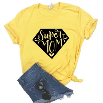 Super Mama širdį Spausdinti Moterų Tshirts Medvilnės Atsitiktinis Juokingi Marškinėliai Lady Yong Mergina Viršuje Tee 6 Spalvos NA-1028