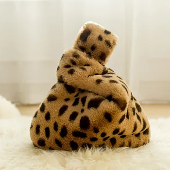 Super minkštas dirbtiniais triušio kailio rankinukas leopardų kailio rankinukas mielas vest formos rankinė crossover grandinės kailio raišteliu maišeliai, pirkinių maišeliai