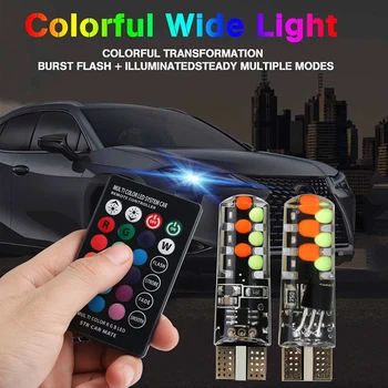 T10 W5W RGB LED Nuotolinio 12V 5050 SMD signalinė Lempa Skaitymui Pleišto Lengvojo Automobilio Salono Dekoratyvinis Lengvųjų Automobilių Stilius Patvirtinimo Žibintai