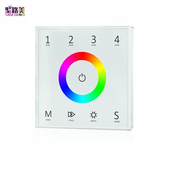 T11,T12,T13,T14 4 Zona Vienos spalvos Dual spalva RGB RGBW Sienos Montuojamas Touch Panel DMX Valdytojas 100-240VAC DMX512, RF 2.4 GHz