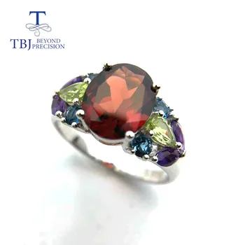 TBJ,Gamtos Spalvinga Brangakmenių aukštos klasės Žiedų su Granatų olivīns topazas ametistas iš 925 sterlingas sidabro moterų vestuves dovana