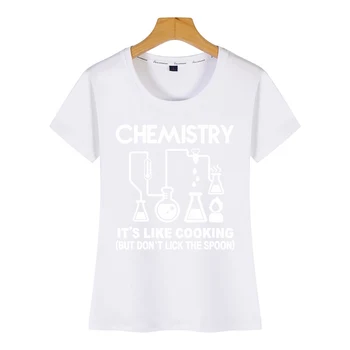 Topai Marškinėliai Moterims chemija, chemija, jos, kaip ir maisto gaminimas Mados Baltos spalvos Trumpą Moterų Marškinėlius