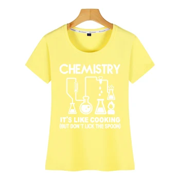 Topai Marškinėliai Moterims chemija, chemija, jos, kaip ir maisto gaminimas Mados Baltos spalvos Trumpą Moterų Marškinėlius