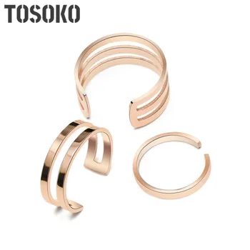 TOSOKO Nerūdijančio Plieno Papuošalai Glotni daugiasluoksnė, Geometrinis Žiedas Mados Paprastų Moterų Žiedas BSA005