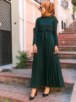 Turkija Ramadanas Abaja Moterų Musulmonų Suknelė Nėriniai-up Maroko Kaftan Jilbab Hijab Plisuotos Vestidos Islamo Drabužių Mujer KALENMOS