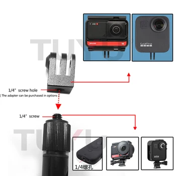 TUYU Aliuminio selfie stick išplėtimo rankos juoda laikiklis insta360 Vienas R X Gopro Max nematomas selfie lazdelės laikiklis Priedai