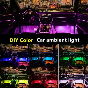 Universalus 10 1 RGB LED 8M Automobilio Interjero Dekoro Optinio Pluošto Juostelės Šviesos App Kontrolės 12V Dekoratyvinis Atmosfera Lempos