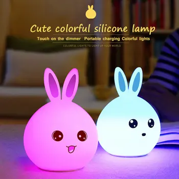 USB Spalvinga triušis Silikono LED Nakties Šviesos Įkrovimo vertus bakstelėkite Palieskite šviesos 2 Režimai Vaikų Mielas Naktį Lempos Miegamajame Šviesos