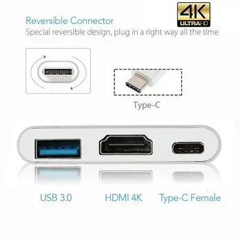 USB Tipo C Hub HDMI 4K Adapteris USB-C-HDMI Konverteris su USB 3.0 Prievadas, ir C Tipo Baterija Konverteris, skirtas Naujasis 