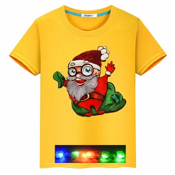 Vaikai Kalėdų marškinėliai Mergaitėms Berniukų Drabužius, Santa Claus su Akių LED Šviesos Berniukai Kalėdų Drabužiai Vaikas Viršūnės