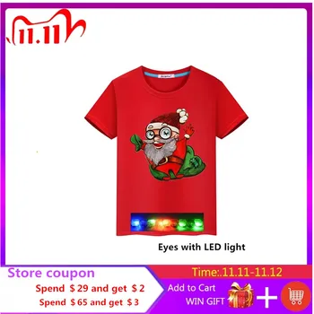 Vaikai Kalėdų marškinėliai Mergaitėms Berniukų Drabužius, Santa Claus su Akių LED Šviesos Berniukai Kalėdų Drabužiai Vaikas Viršūnės