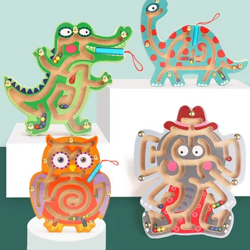 Vaikai Medinė dėlionė Montessori ankstyvo mokymosi dinozaurų gyvūnų magnetinio labirinto įspūdį vaikams loginis intelektas švietimo žaislai