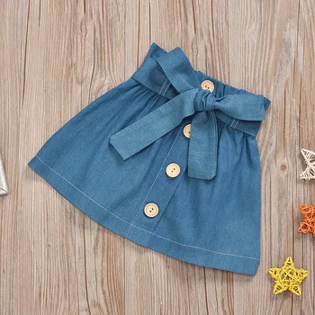Vaikams kūdikių mergaičių vasaros rankovių viršūnes džinsinio mygtukai vest lankas džinsinio audinio sijonas, lankas bamblys mergaičių drabužių rinkinys drabužiai, 6M 2vnt-4Y