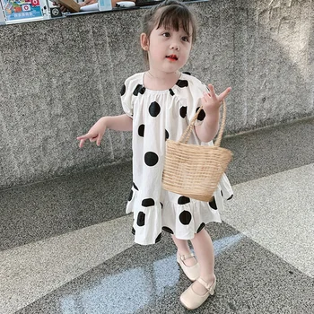 Vaikų saldūs vasaros suknelė mergaitėms didelis polka dot princesė dress WT09