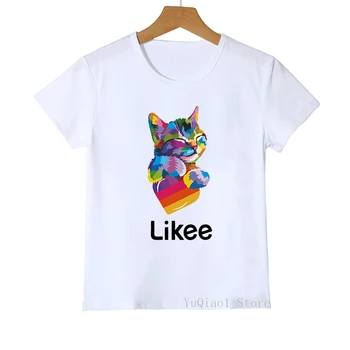 Vaivorykštė likee katė gyvūnų spausdinti vaikams drabužių juokingi grafikos mergaičių, berniukų marškinėliai kawaii drabužius vasaros viršūnes mergaitėms t-shirt