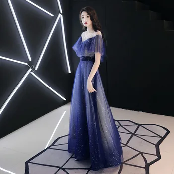 Vakaro Suknelė su V-kaklo, Tai Yiiya R275 Elegantiškas Ruffles Ilgas Chalatas De Soiree Bžūp Rankovėmis Vakare Chalatai Blizga China Oficialią Suknelės