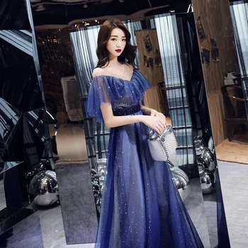 Vakaro Suknelė su V-kaklo, Tai Yiiya R275 Elegantiškas Ruffles Ilgas Chalatas De Soiree Bžūp Rankovėmis Vakare Chalatai Blizga China Oficialią Suknelės