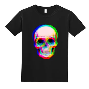 Vaporwave Neon Kaukolė Techno Hipster T Shirts Estetinės Kaukolė Akvarelės Vaivorykštė Kosmoso Kaukolė Juokinga Marškinėlius Vyrams Camisa