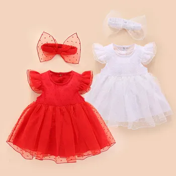 Vasaros naujagimiui suknelė princesė stiliaus raudona balta medvilnės nėriniai kūdikių suknelė vestuvių krikšto kūdikių drabužiai kūdikio gimtadienio