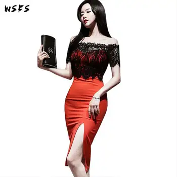 Vasaros Suknelė Korėjos Derliaus Elegantiškas Raudonas Moterų Suknelės, Nėriniai Vakarienė Gimtadienio Seksualus Šalies Tvarstis Bodycon Midi Sundress Drabužiai