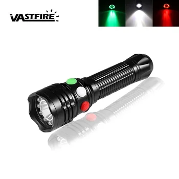 VastFire 3 šviesios spalvos, 300 LM Q5 LED Blykstė Raudona/Žalia/Balta Žibintuvėlis Strobe signalas+18650 baterija+Kroviklis