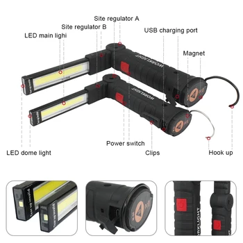 VBS Itin Galingas Led Žibintuvėlis, Mini USB Įkraunamas Žibintuvėlis su Stipriais Magneto COB Nešiojamų Linternas Led Darbo Lempa Šviesos