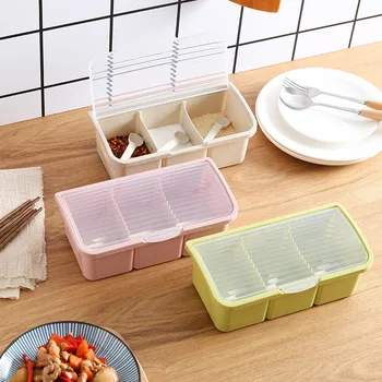 Virtuvės prieskonių dėžutė Pagardų buteliai Multi-purpose atskirti trijų spalvų Kūrybos prieskonių dėžutės Plastikinės salt shaker