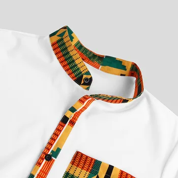 Vyrai Etninės Atspausdinta Marškinėliai Derliaus Prarasti Mygtuką Streetwear Afrikos Palaidinė Vasarą Vyrams Gėlių Trumpas Rankovės Stovėti Apykaklės Camisa S-3XL