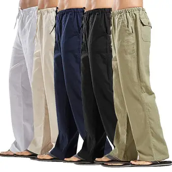 Vyrai Pobūdžio Medvilnės, Lino Kelnės Vasaros Poilsiu Kelnės Atsitiktinis Vyras Kieta Elastinga Juosmens Tiesiai Prarasti Veikia Pants Plus Size 5XL