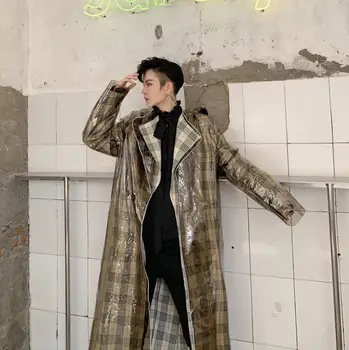 Vyrai tranšėjos paltai vyras retro pledas ilgi paltai vyrams drabužius Skaidrus, dviejų dalių dizaino paltas ilgomis rankovėmis 2020 naujas