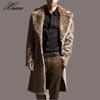 Vyrai Šiltas Plius Sustorėjimas, Ilgi Paltai Striukės Dirbtiniais Kailių paltai vyrams Parko Outwear Megztinis ilgas dirbtiniais odos paltas