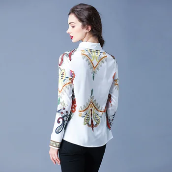 Willstage Baltos spalvos marškinėliai ilgomis rankovėmis mygtuką palaidinė moterims gėlių spausdintą modelio Elegantiškas Marškinėliai dėvėti 2020 m. Rudenį Moterų drabužiai
