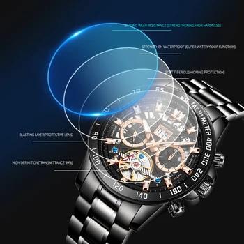 WISHDOIT 2021 Prekės Prabangūs vyriški Žiūrėti Automatinė Juodos spalvos Mechaninis laikrodis iš Nerūdijančio Plieno, atsparus Vandeniui Mados Atsitiktinis vyriški Žiūrėti