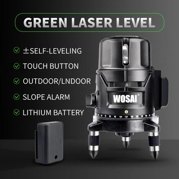 WOSAI Paliesti klavišus, 5 Eilutės 6 Taškų Ličio Baterija Žalias Lazeris Lygio Savaime išsilyginantis Horizontalusis ir Vertikalusis 360 Laipsnių Reguliavimas